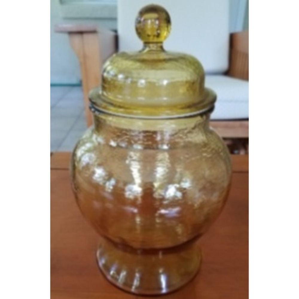 Vintage Amber Glass Apothecary Jar Hammered Texture Lidded Canister Ball Finial